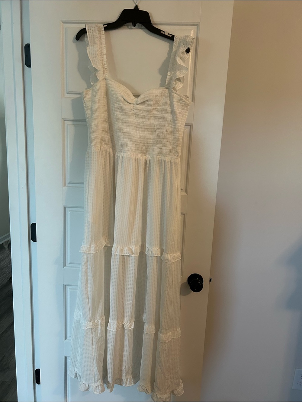 ARULA Cream Smocked Textured Maxi Dress
